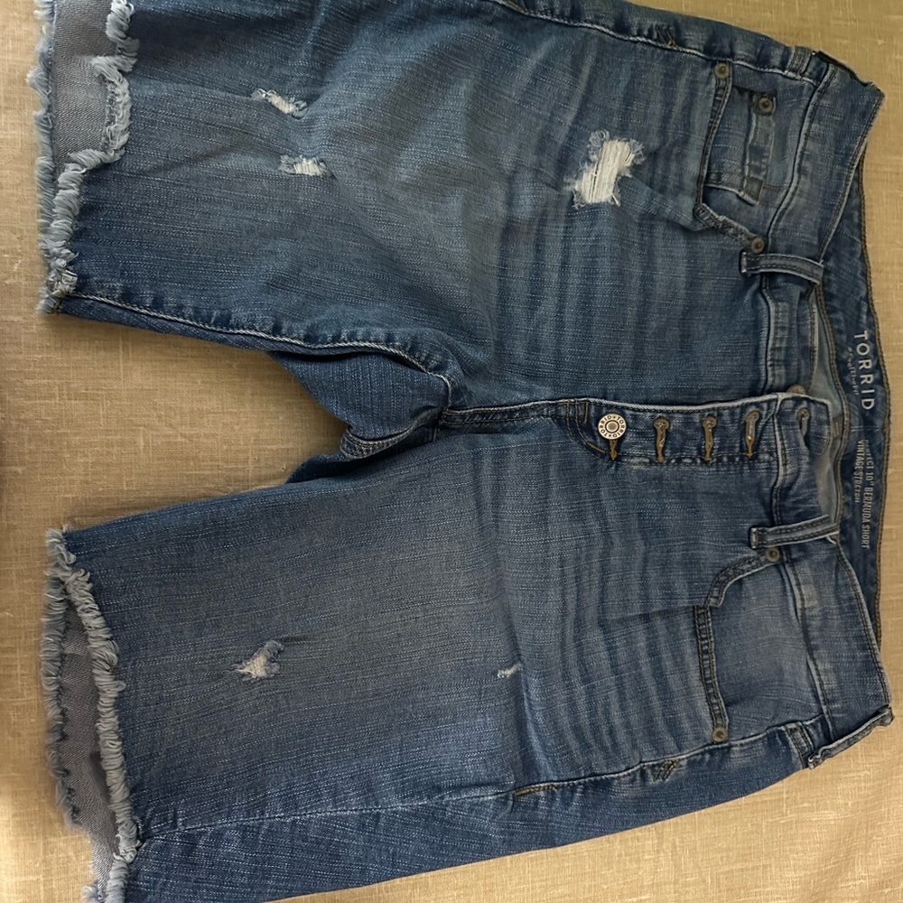 Torrid Blue Distressed Denim Bermudas